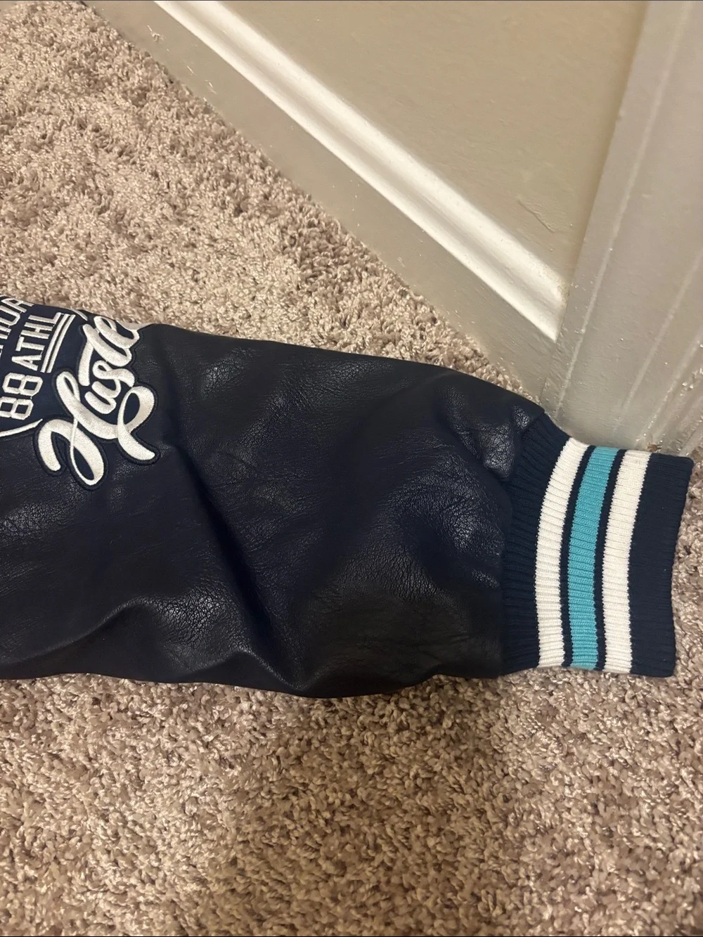 Vintage Red Fox Champion Kids Navy Blue Varsity Jacket with Teal Trim
